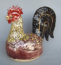 宮坂俊夫 「陶彫 色絵雄鶏」 径17.0×25.0　高25.0cm