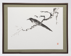 桑名修一 鵲 額 縦41.0×横52.5cm